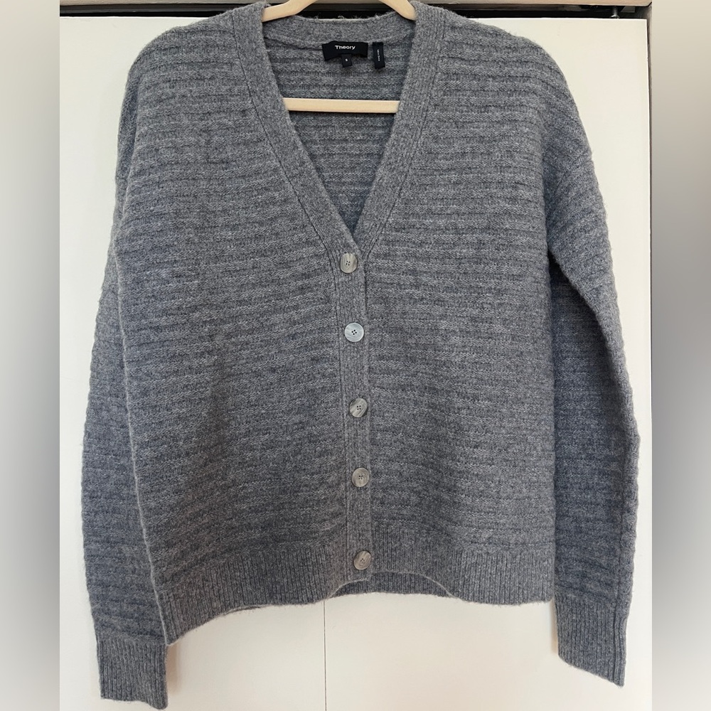 Theory Wool Cardigan in Grey